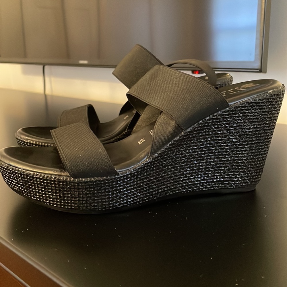 Wedge black sandals 8.5 made in Italy - Picture 3 of 8